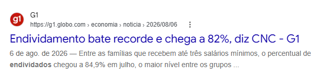 G1: Endividamento bate recorde e chega a 82%, diz CNC