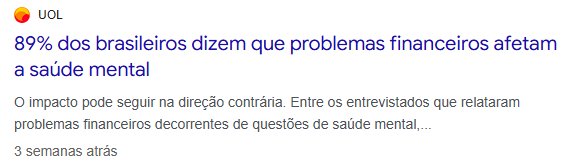 UOL: 89% dos brasileiros dizem que problemas financeiros afetam a saúde mental