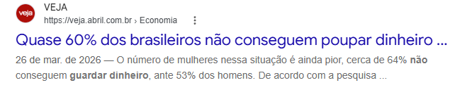 VEJA: Quase 60% dos brasileiros não conseguem poupar dinheiro